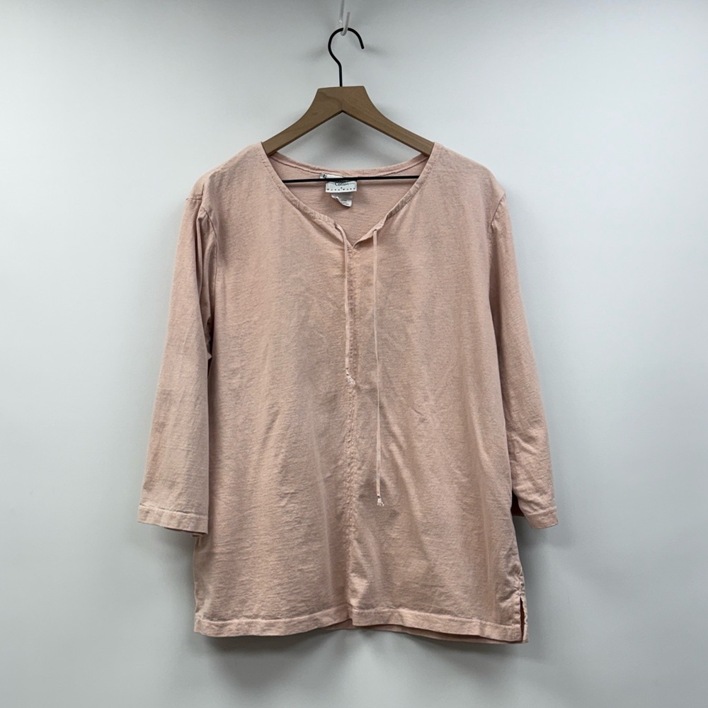 Hot Cotton by Marc Ware 100% Cotton 3/4 Sleeve Relaxed Tunic Shirt Pink Large